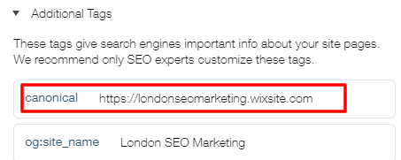 remove canonical tag wix